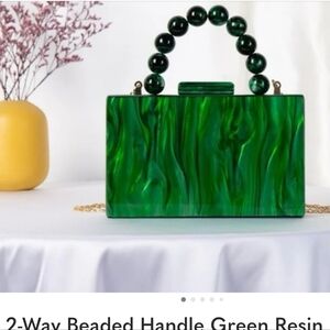 2-Way Beaded Handle Green Resin Reflective Clutch Box Purse New
